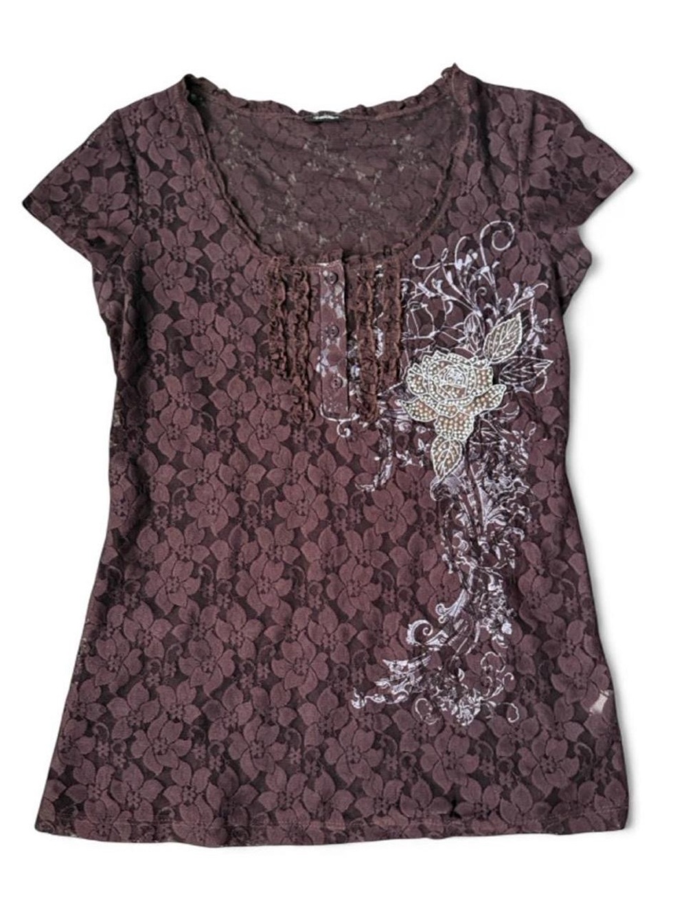 Y2K Grunge Brown Lace Top